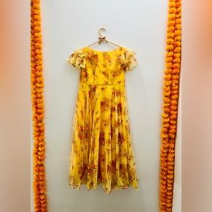 Beautiful yellow floral ,georgette ,light weight ,heavy flair,midi length dress